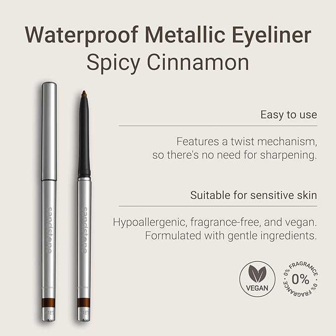 Sandstone Scandinavia Hypoallergenic Waterproof Eyeliner - Fragrance Free Metallic Eye liner - Vegan and Cruelty Free Eye Pencil - Eyeliner Pencil for Sensitive Eyes (Spicy Cinnamon)