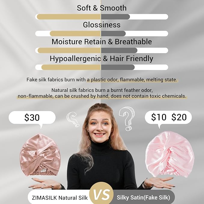 ZIMASILK 100% 22 Momme Mulberry Silk Bonnet for Sleeping Women, Breathable Silk Hair Wrap for Premium Hair Protection - Reducing Friction (1Pc, Blush Pink)