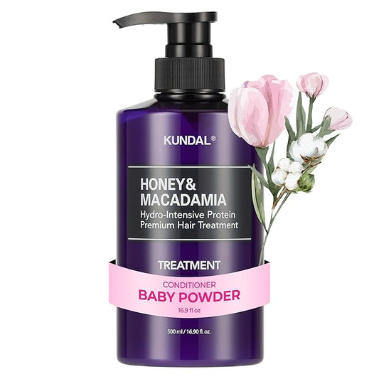 KUNDAL Honey & Macadamia Natural Conditioner, Korean Hair Care Damage Repair, Deep Hydration, Long Lasting Fragrance, with Honey, Argan Oil, Macadamia Oil 16.9fl oz (Baby Powder)