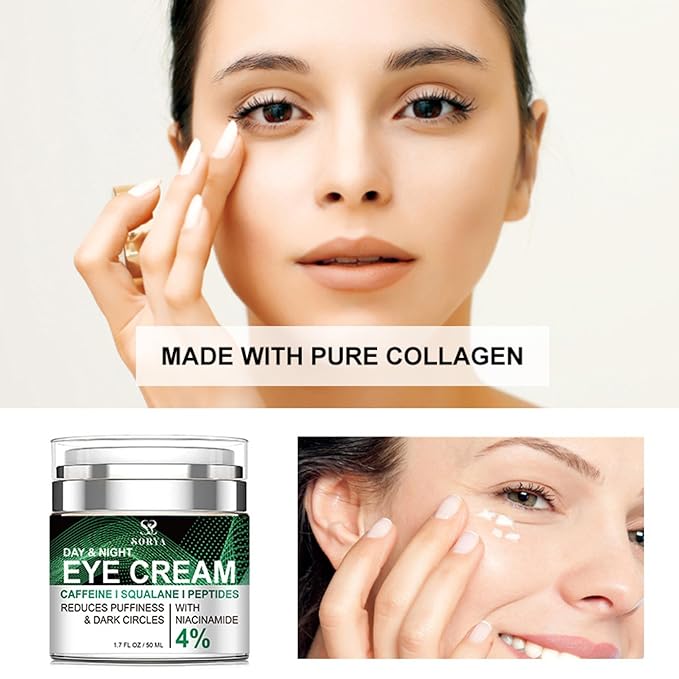 SORYA Caffeine Eye Cream Dark Circles Puffiness, Wrinkles Fine Lines, Under-Eye Bags Anti-Aging Collagen Revitalize Your Look with Our Advanced Formula for a Youthful Glow
