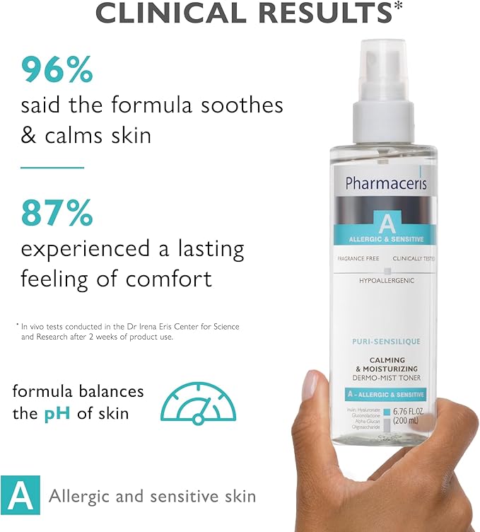 Pharmaceris Calming Mist Toner - Soothing & Hydrating Face Mist for Sensitive & Allergy-Prone Skin; Restores pH, Refreshes & Supports Skin’s Barrier & Microbiome Puri-SENSILIQUE, 6.76 fl oz