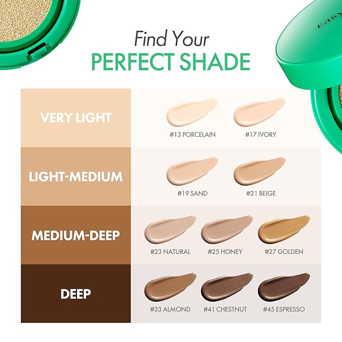 Easydew Mela B Toning Ampoule Cushion - 2-in-1 Korean Skin Care & Face Beauty Makeup - Age-Defying Full Coverage Cushion Foundation with Niacinamide & Hyaluron-Vital C 0.45 oz (#45 Espresso)