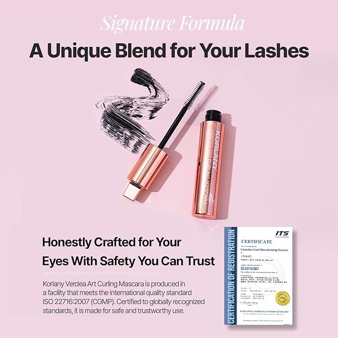 Verdea Art Volume Waterproof Mascara – K-Beauty, Long-Lasting, Smudge-Proof Korean Formula for Voluminous, Curled Lashes – Clump-Free, Lightweight & Buildable – 0.26 fl oz