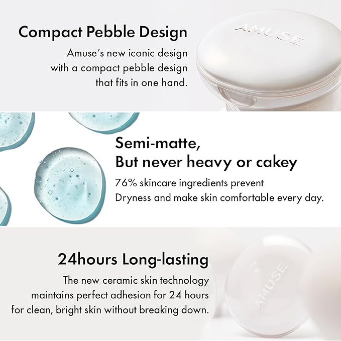 Amuse SEOUL Ceramic Skin Perfector Cushion Foundation (01 PORCELAIN) | Long-lasting, Lightweight, Semi-matte, Flawless Coverage, Hypoallergenic, Vegan, Korean Beauty (15g / 0.52oz.)