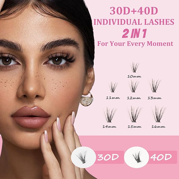 Fairy Lash Clusters Manga Individual Lashes C Curl Wispy Eyelash Clusters WideSpan Eyelash Extension Kit with Lash Bond and Seal Wet-Look Spiky Cluster Lashes (30D+40D 9-16mm D 0.07)