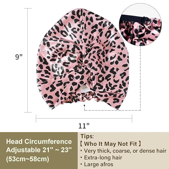 ZIMASILK 22 Momme 100% Mulberry Silk Bonnet for Sleeping & Women Hair Care, Highest Grade 6A Silk Hair wrap for Sleeping with Premium Elastic Stay On Head (1Pc, Leopard Black/Pink)