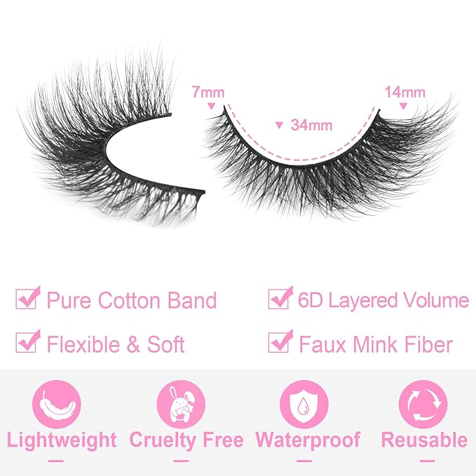 False Lashes Natural Look Faux Mink Eyelashes Wispy Fox Eye Lashes That Look Like Extensions 3D Mink Lashes Natural Strip Lashes Pack by Kiromiro 14 Pairs