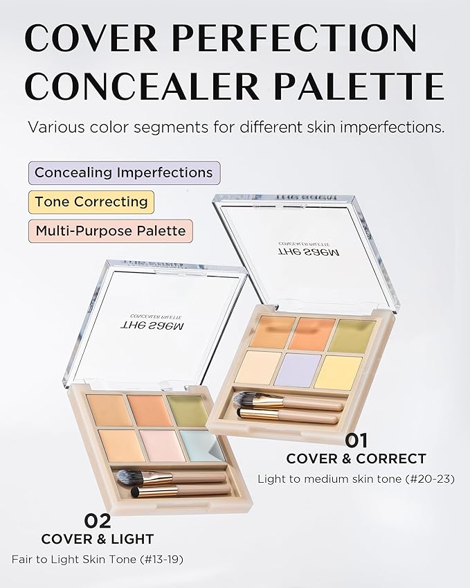 THESAEM Cover Perfection Concealer Palette 02 Cover&Light - Multi Use 6 Colors Correcting Conceal Palette - for Dark Circles, Imperfections, Face Tone Corrector, Ideal for Fair to Light Skin