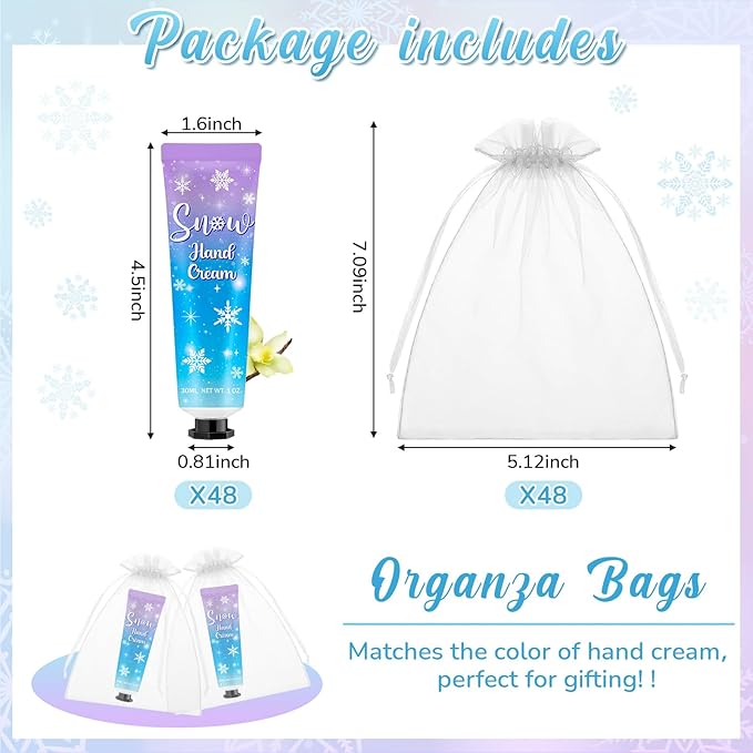 48 Sets Baby Shower Hand Cream Bulk Snowflakes Baby Shower Favors Bridal Thank You Hand Cream for Guests Travel Size Lotion with Organza Bags