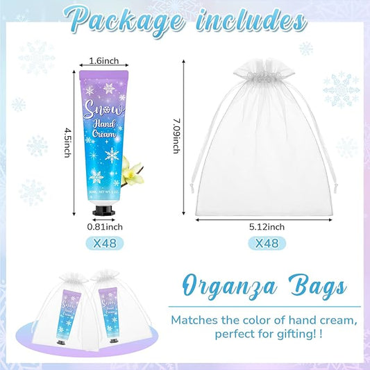 48 Sets Baby Shower Hand Cream Bulk Snowflakes Baby Shower Favors Bridal Thank You Hand Cream for Guests Travel Size Lotion with Organza Bags