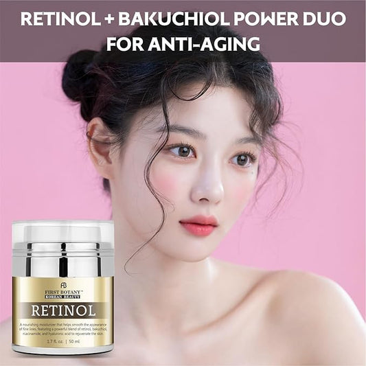 First Botany Korean Retinol Moisturizer Face Cream - Hydrating Anti-Aging Facial & Neck Cream with Bakuchiol, Niacinamide & Hyaluronic Acid - Made in Korea, Cruelty-Free 1.7 Fl Oz