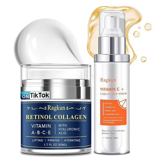 Retinol Cream for Face, Collagen Neck Creams for Tightening and Firming, Anti Aging Day & Night Facial Moisturizer for Women & Men, Instant Face Lift Wrinkle Cream 1.7 fl. oz with Vitamin C Serum