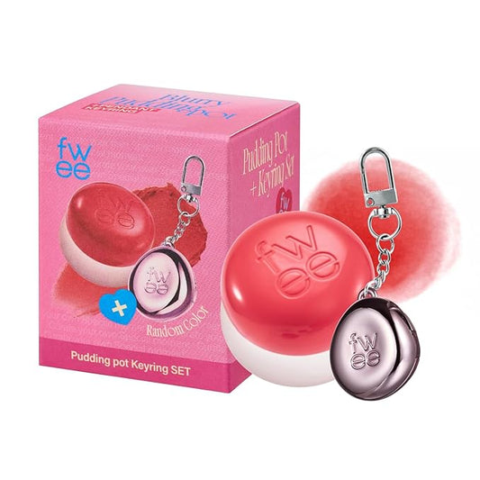 fwee Blurry Pudding Pot + Keychain SET | Airbrushed Blush & Lip, Buildable Pigment, Long-lasting, Lightweight, Easy to Blend, Natural Soft Matte Finish Makeup – Girls (Coral Red) | 0.17 oz