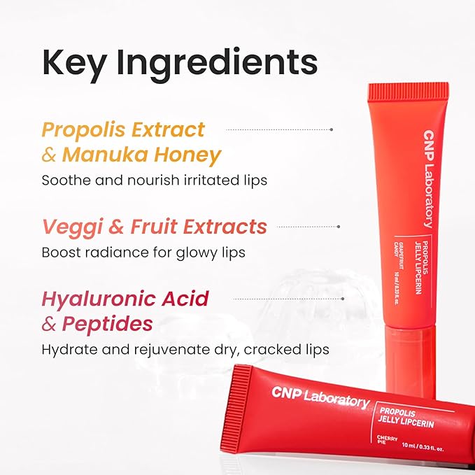 CNP Propolis Jelly Tinted Lipcerin™ - 05 Grapefruit Candy, Hydrating Lip Balm & Gloss with Manuka Honey + Hyaluronic Acid, Korean Skincare, 0.3 fl.oz.