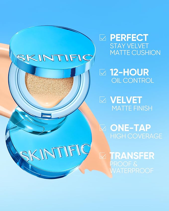 Velvet Matte Cushion Foundation Blue Ultra Cover Powder Foundation, 12h Oil-Control, Lightweight, Long-Lasting, Waterproof Korean Cushion Makeup(#02 Ivory)