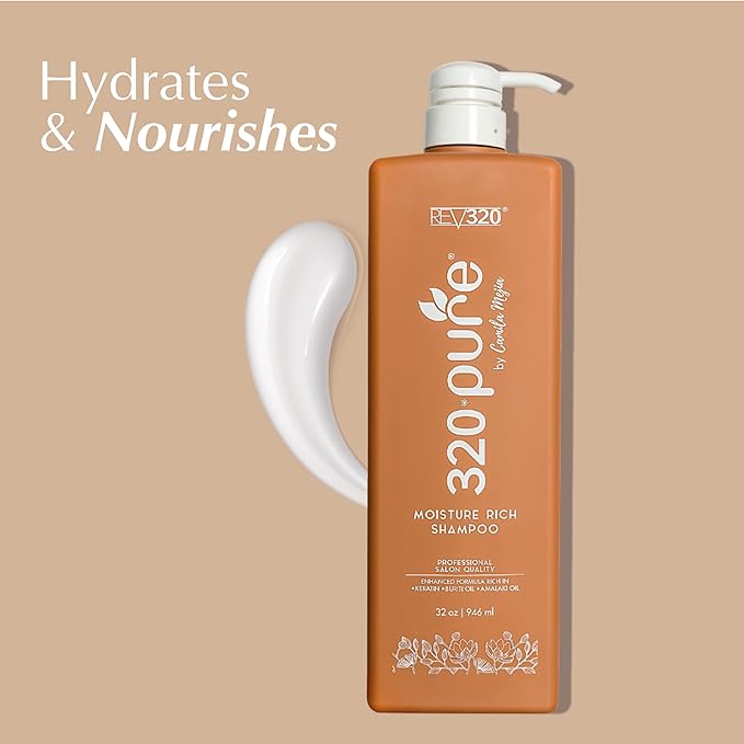 320Pure Moisture Rich Shampoo, Professional Salon, Nourishes and Repairs All types of Hair, Keratin-Omega, Argan Oil, (32oz)