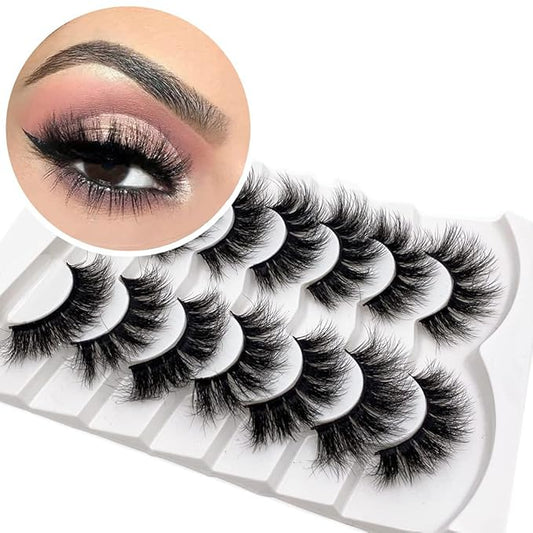 Veleasha False Eyelashes Wispy Faux Mink Lashes Fluffy Handmade Fake Eyelashes Natural Look 7 Pairs Pack Luxury Cat Eye Lashes (801)