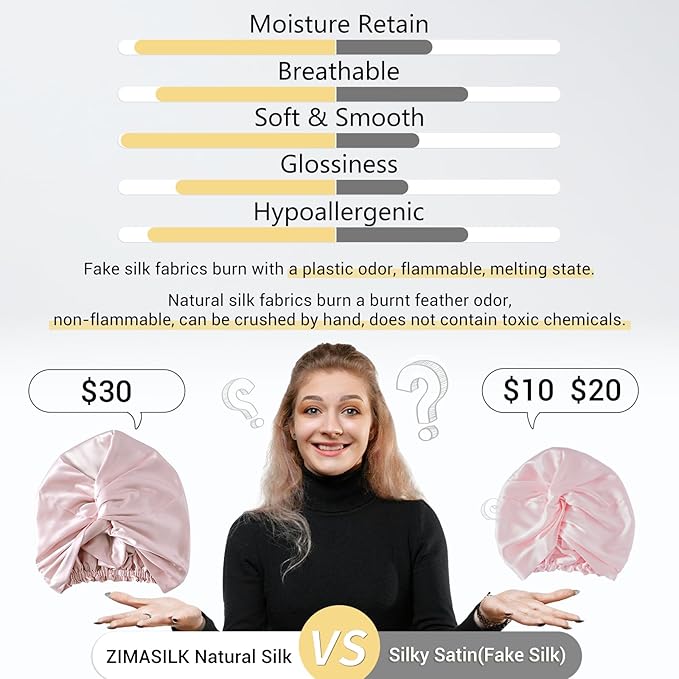 ZIMASILK 22 Momme 100% Mulberry Silk Bonnet for Sleeping & Women Hair Care, Highest Grade 6A Silk Hair wrap for Sleeping with Premium Elastic Stay On Head (1Pc, Pink)