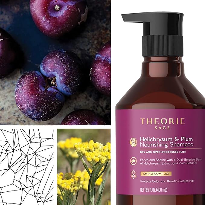 Theorie: Sage - Helichrysum & Plum - Nourishing Shampoo - For Dry & Over-Processed Hair - Protects Color & Keratin Treated Hair, 400ml (Label Design May Vary)