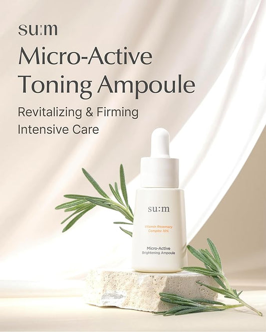 SU:M Micro-Active Toning Ampoule (0.5 fl oz) - High Potency Serum for Immediate and Firming, All Skin Types, Korean Skin Care. Pure Vitamin C & E, Niacinamide.