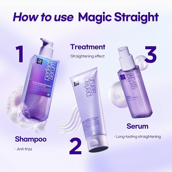Mise En Scene Perfect Serum Magic Straight - Hair Taming Oil for Frizzy | Heat Protectant | Straightening Fixing | Humidity Hair Products | Coconut Oil | Sleek and Shine | Bergamot Scent, 2.70 Fl Oz