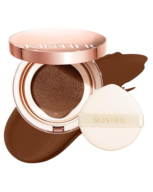Full Coverage Cushion Foundation, Weightless, Skin Fit, Satin Glow Finish, Oil-Control Waterproof Foundation, Sweatproof Flawless, Korean Makeup,Tattoo Cover Up, Buildable(#45N Saddle Brown)