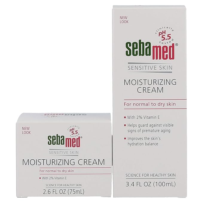 SEBAMED Moisturizing Face Cream 2.6 Fluid Ounces (75mL) and Moisturizing Face Cream with Pump 3.4 Fluid Ounces (100mL) Vitamin E pH 5.5 Dermatologist Recommended Moisturizer Value Pack