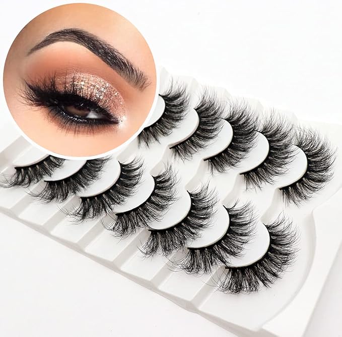 Veleasha False Eyelashes Wispy Faux Mink Lashes Fluffy Handmade Fake Eyelashes Natural Look 7 Pairs Pack Luxury Cat Eye Lashes (804)