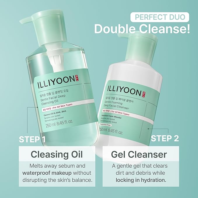 Illiyoon Gentle Deep Facial Cleanser | Low pH Gel-to-Foam Face Wash for Sensitive Skin, Hydrating Gel Cleanser & Daily Makeup Remover, Korean Skincare, 8.45 fl.oz.