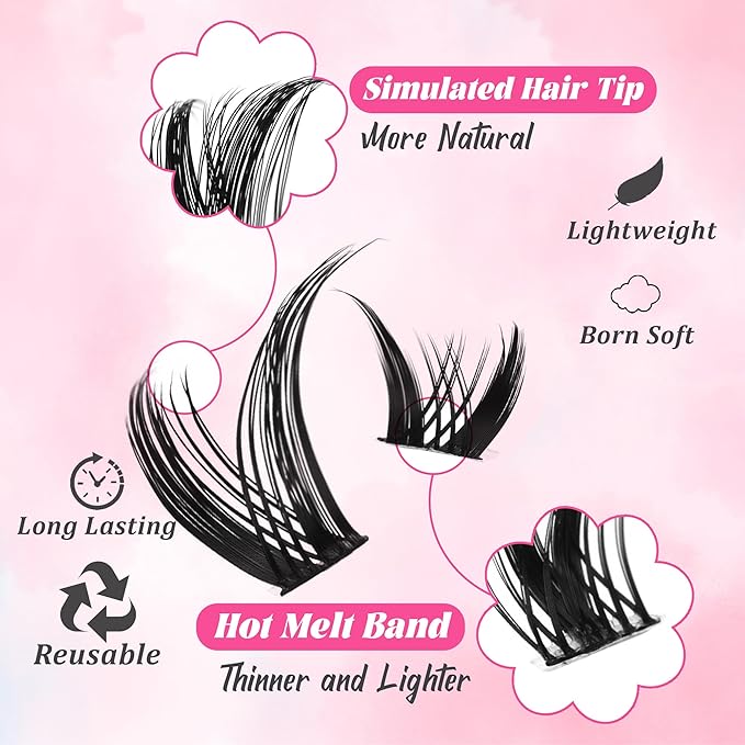 Gmagictobo Manga Lash Clusters Kit Spiky Lashes Clusters Fairy Lash Clusters Wet-Look Anime Lashes Pack 168 Pcs C/D Curl Individual Lashes Lash Bond and Seal Lash Tweezers