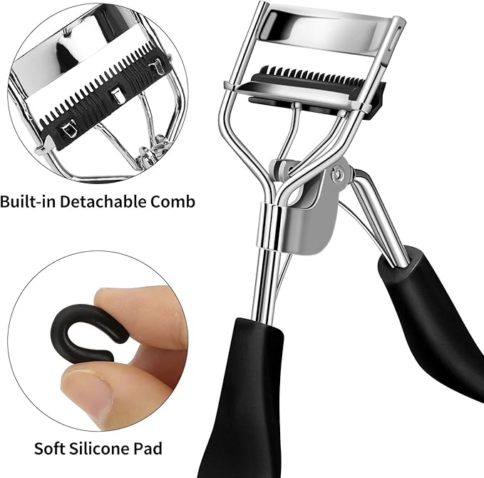 Eyelash Curler with Comb Fit All Eye Shape Curved Eyelash Curlers,Natural and Long Lasting Lash Curler for Women Make Up Gift（Black