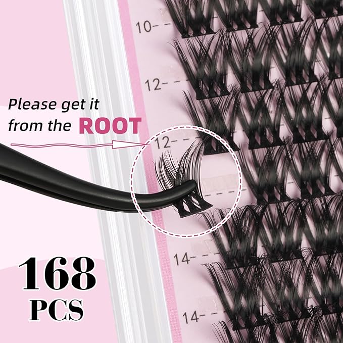 Lash Clusters Kit for DIY Lash Extension at Home, False Eyelashes Set with Bond Seal, Remover, Brush, Tweezers, D Curl Wispy Individual Clusters Lashes Eye Lash Extensions (U03 DIY Lash Kit)