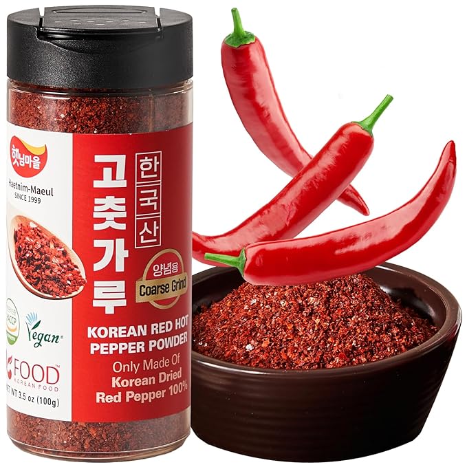 Korean Food Haetnim Maeul 100% Korean Red Chili Powder | Large Particle Powder For Stir Fry and Seasoning 3.5oz(100g) | Vegan, NO MSG