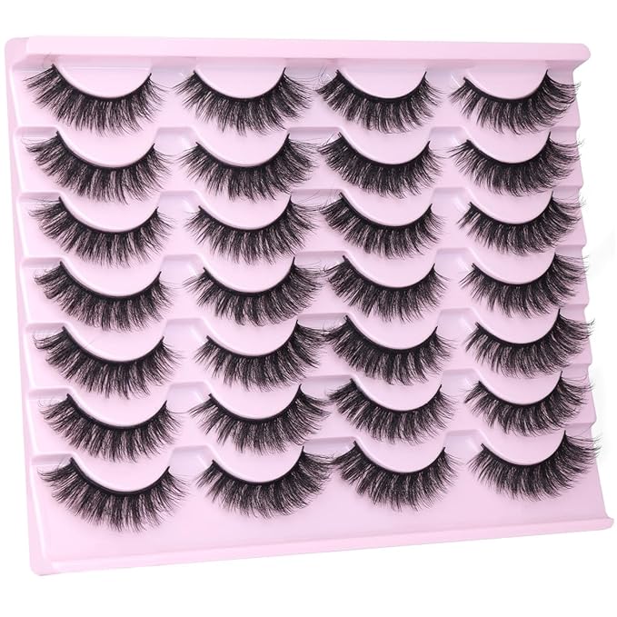 False Eyelashes D-Curl Faux Mink Lashes Fake Lashes Extensions Wispy Lash Soft Russian Strip Eyelashes Pack, 14 Pairs