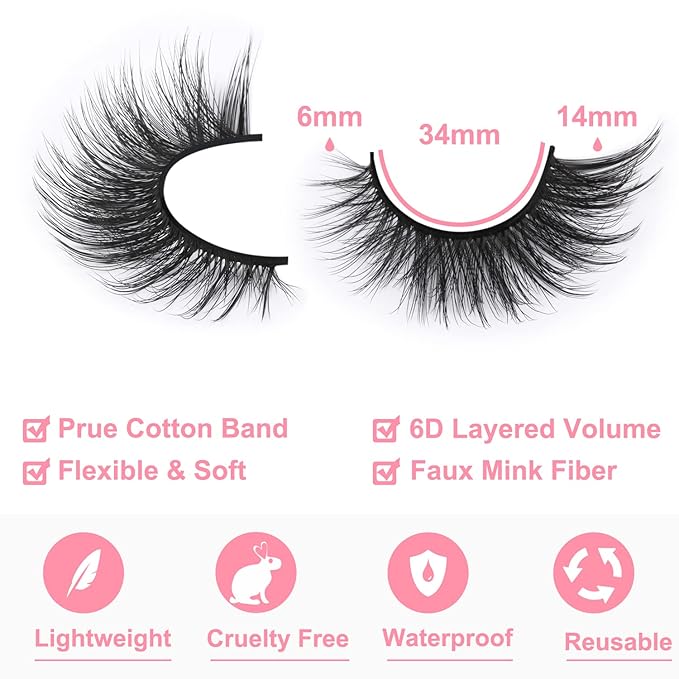 Kiromiro False Eyelashes Natural Look Wispy Faux Mink Lashes Soft 14mm Cat Eye Short Strip Lashes Pack