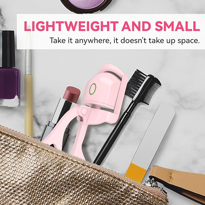 Heated Eyelash Curlers - Electric Eyelash Curler Quick Natural Curling for Long Lasting, USB Rechargeable Heated Eye Lash Curler for Women Makeup Tools (Pink)