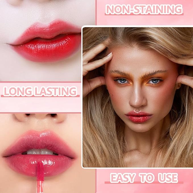 10 Colors Lip Tint Stain Set, Korean Lip Gloss Set, Watery Mini Liquid Lipstick Long lasting, Lightweight, Multi-Use Lip and Cheek Tint, High Pigment, Vivid Color Lip Makeup