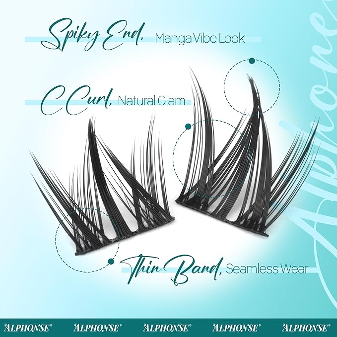 Manga Lash Clusters Wispy Cluster Eyelash Extensions Spiky Eyelashes Clusters Natural C-Curly Individual Lashes Clusters Anime Lash Extensions by ALPHONSE