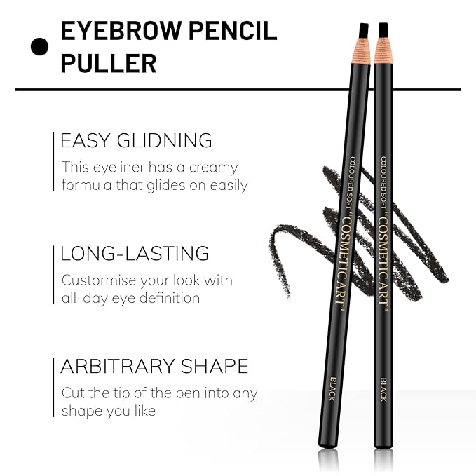 Ownest 6 Pcs Pull Cord Peel-off Eyebrow Pencil Tattoo Makeup and Microblading Supplies Set for Marking, Filling and Outlining, Waterproof and Durable Permanent Eyebrow Liner-Black