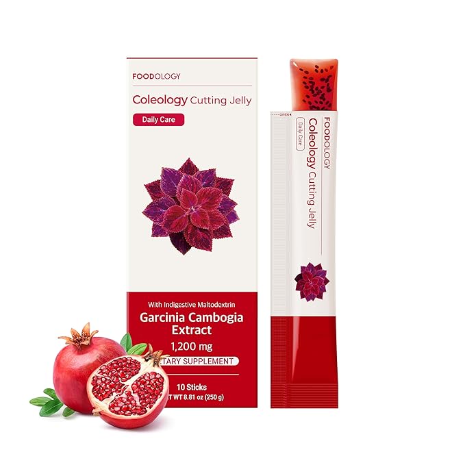 FOODOLOGY Coleology Cutting Jelly (10 Days) - Garcinia Cambogia (HCA) Jelly Sticks. Delicious Pomegranate Flavored. Chia Seeds, Collagen.