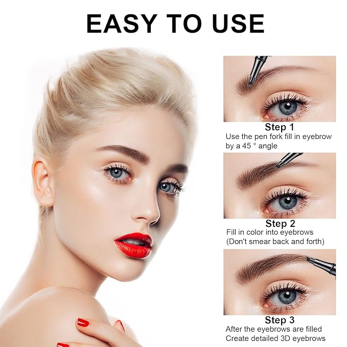 Microblading Eyebrow Pencil, Eyebrow Pen with an Upgrade Micro-Fork Tip Applicator, Waterproof Long-Lasting Microblading Brow Pen, Brow Pencil for Natural Looking Brows Makeup, Gray, 1Pcs