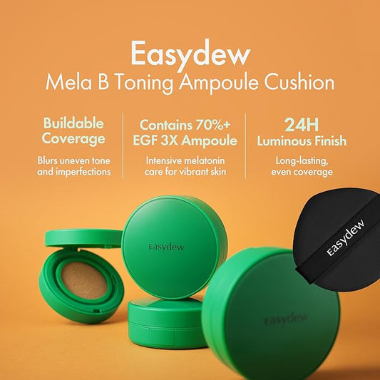 Easydew Mela B Toning Ampoule Cushion - 2-in-1 Korean Skin Care & Face Beauty Makeup - Age-Defying Full Coverage Cushion Foundation with Niacinamide & Hyaluron-Vital C 0.45 oz (#19 Sand)