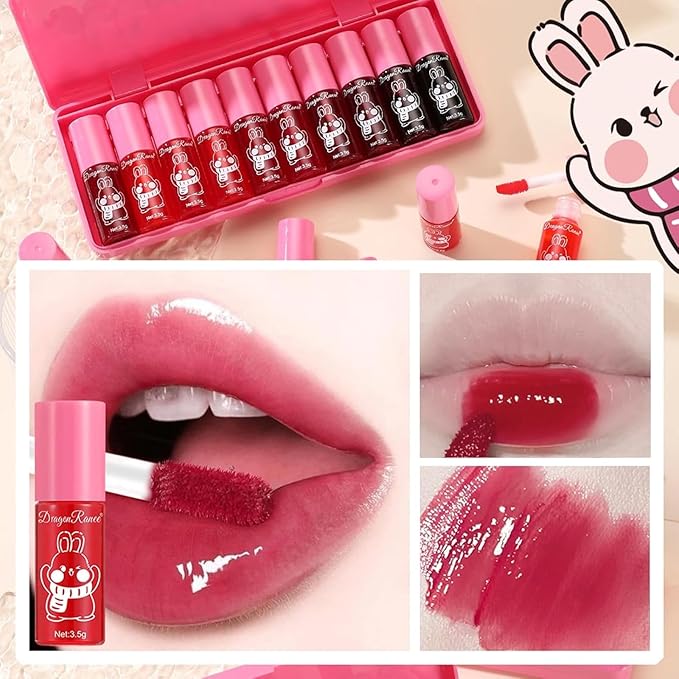 10 Colors Lip Tint Stain Set, Korean Lip Gloss Set, Watery Mini Liquid Lipstick Long lasting, Lightweight, Multi-Use Lip and Cheek Tint, High Pigment, Vivid Color Lip Makeup