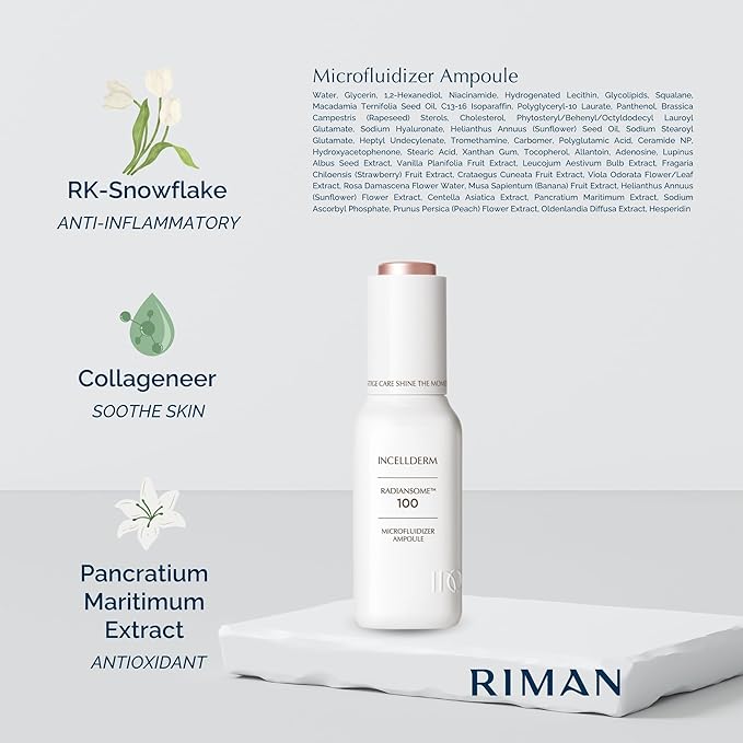 INCELLDERM Radiansome 100 Microfluidizer Ampoule, Brightening & Wrinkle improvement Ampoule, K-Beauty Skin Care - 30ml / 1.01 fl oz.