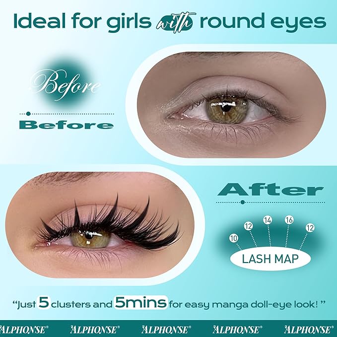 Anime Lash Clusters Fairy Manga Lashes Clusters 10-16mm Mixed Spiky Cluster Eyelash Extensions 135pcs Wispy Individual Lashes by ALPHONSE