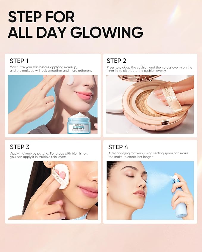 Full Coverage Cushion Foundation, Weightless, Skin Fit, Satin Glow Finish, Oil-Control Waterproof Foundation, Sweatproof Flawless BB Cream CC Korean Makeup,Tattoo Cover Up, Buildable(#13W Cream)