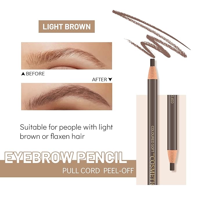 Ownest 6 Pcs Pull Cord Peel-off Eyebrow Pencil Tattoo Makeup and Microblading Supplies Set for Marking, Filling and Outlining, Waterproof and Durable Permanent Eyebrow Liner-Light Brown