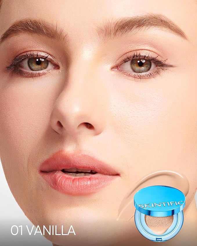 Velvet Matte Cushion Foundation Blue Ultra Cover Powder Foundation, 12h Oil-Control, Lightweight, Long-Lasting, Waterproof Korean Cushion Makeup(#01 Vanilla)