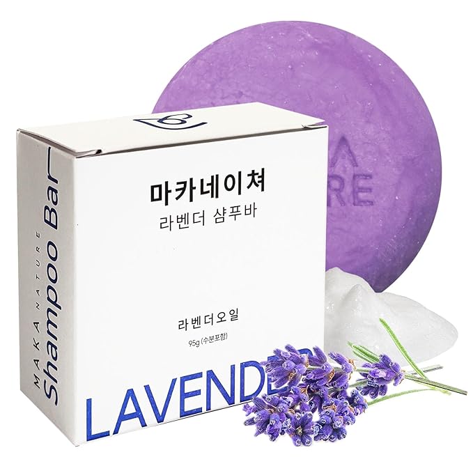 Maka Nature Low-Carbon Shampoo Bar | Korean K-Beauty Haircare with Natural Ingredients for Scalp & Hair Types | Vegan, Eco-Friendly, pH balanced, 3.35oz (Lavender)
