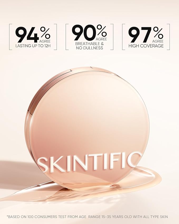 Full Coverage Cushion Foundation, Weightless, Skin Fit, Satin Glow Finish, Oil-Control Waterproof Foundation, Sweatproof Flawless BB Cream CC Korean Makeup,Tattoo Cover Up, Buildable(#22N Shell Beige)